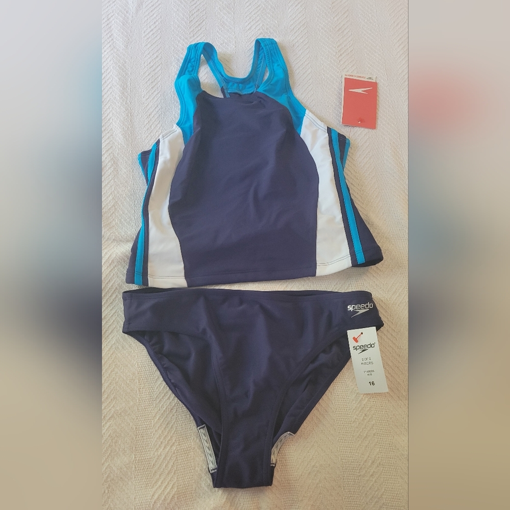 Speedo girls size 16 2-piece blue and white swimsuit